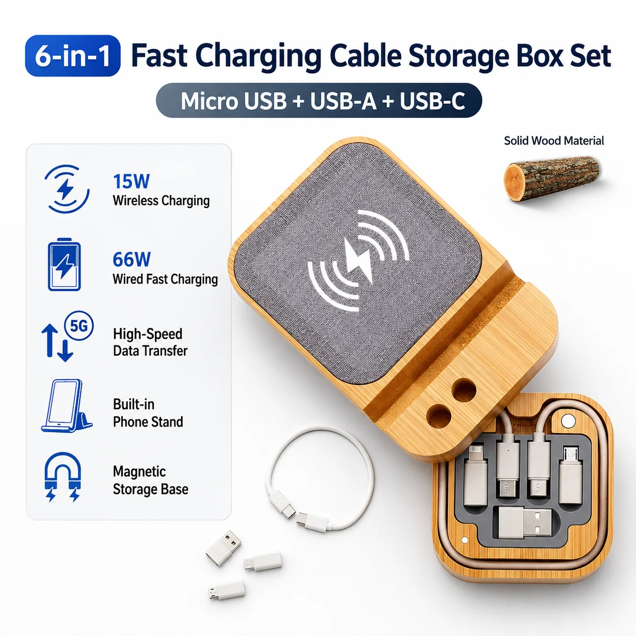 15W 15W Wireless and 60W Wired Bamboo Charger Set with Penholder & Mobile Stand - Aliexpress Deal