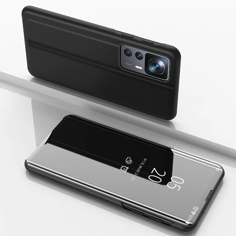 

For Xiaomi 12T Pro Case Mirror Plating Flip Stand Holder Hard PC Shockproof Leather Case Cover for Xiaomi Mi 12T Pro Xiaomi12T
