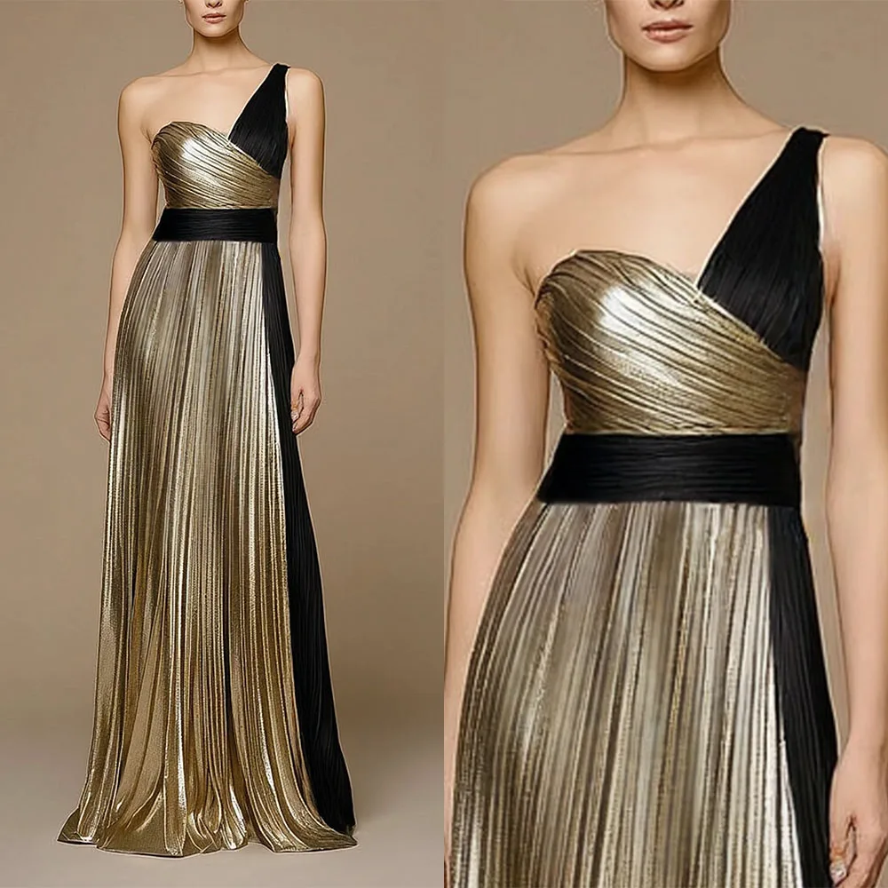 High Quality Customized One Shoulder Floor Length Sweetheart Sleeveless Pleat Luxury Evening Dress Evening Gowns فساتين السهرة