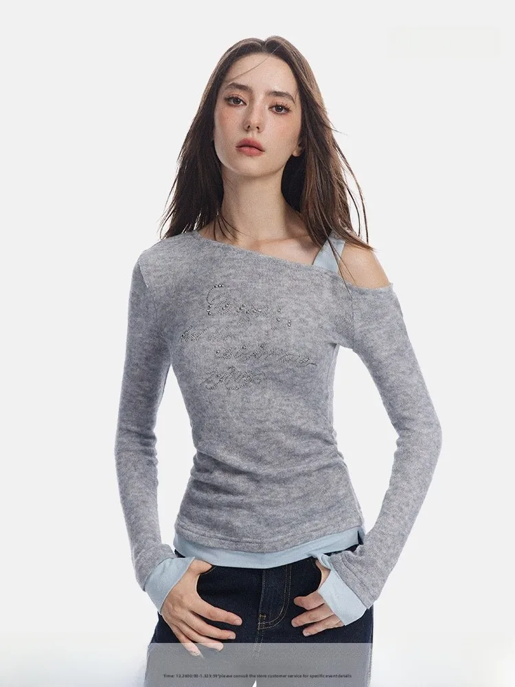 

SEGI ранняя осень, новый женский тонкий дизайн со стразами, вязаный топ для поездок на работу, смесь хлопка, длинный свеч irt