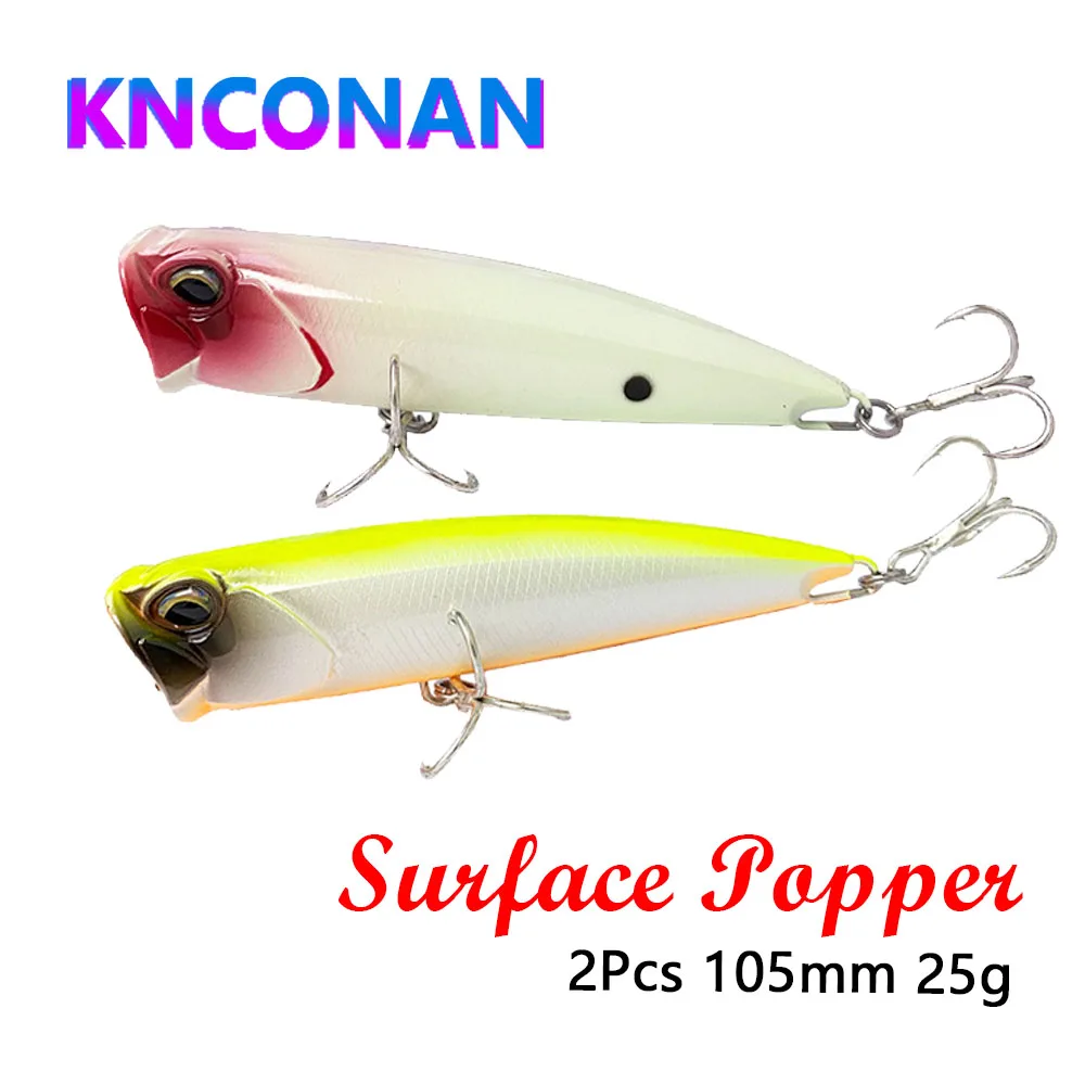 2Pcs 105mm 25g Surface Popper Fishing Lures Pesca Wobbler Artificial Hard Bait for Saltwater Trout Bass Fishing Accessories
