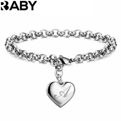 925 Sterling silver Fine 26 Letter women men chain Bracelet Charm Heart Cute wedding Personality Jewelry lady gift party 20cm