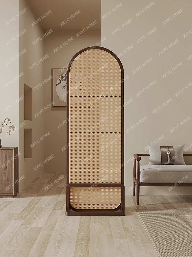 Rattan Subareas Screens Hallway Covering Bedroom Removable Solid Wood Seat Screen