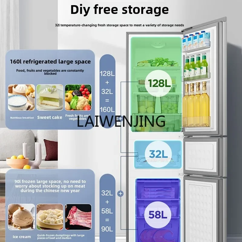 MJY refrigeración y congelación doméstica de tres puertas pequeño dormitorio de alquiler refrigerador de ahorro de energía para el hogar