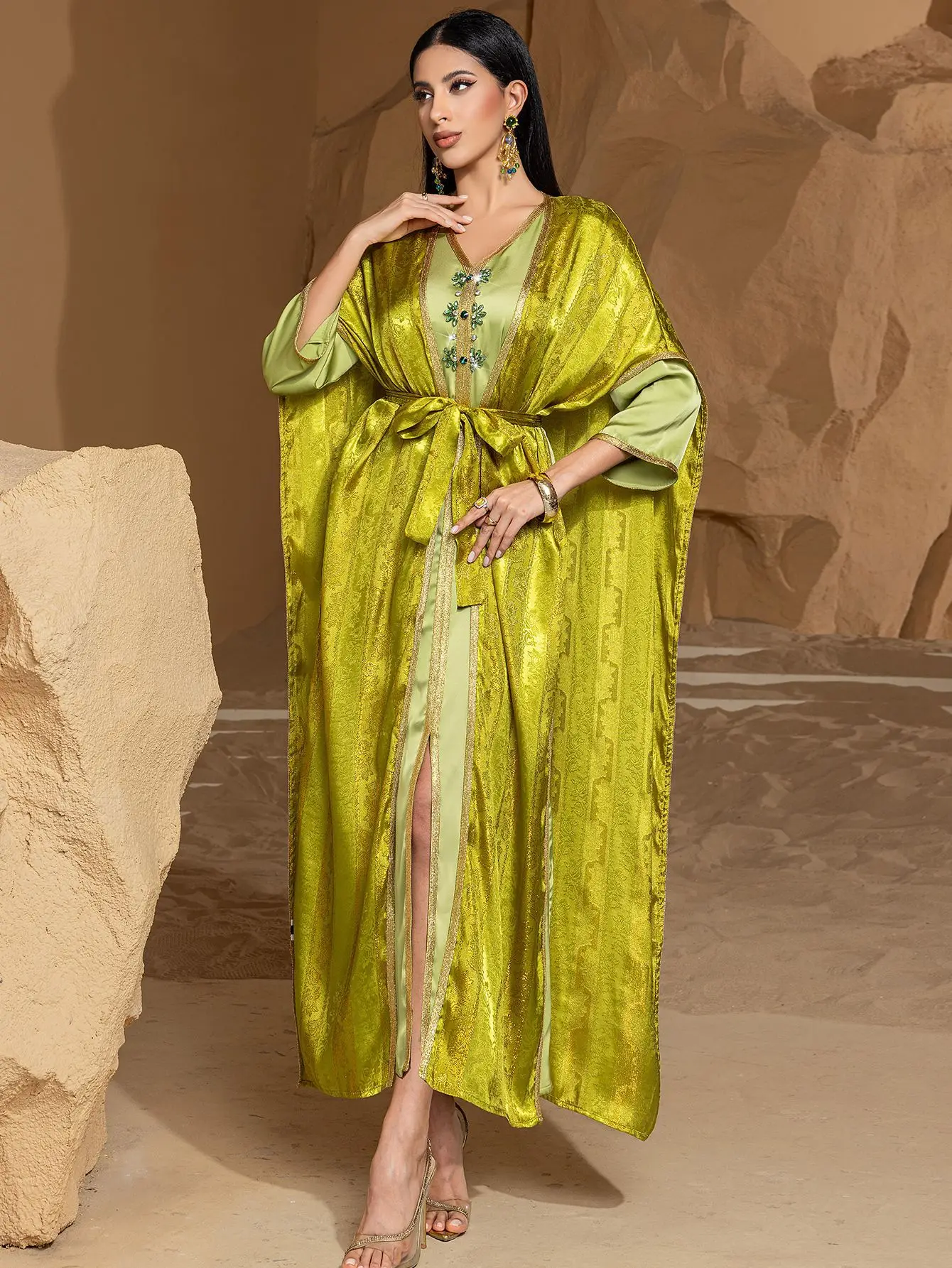 

Dubai Abayas Kimono Muslim Sets for Women Satin Evening Party Dress Turkey Kaftan Eid Djellaba Islam Jalabiya Femme Robe Caftan