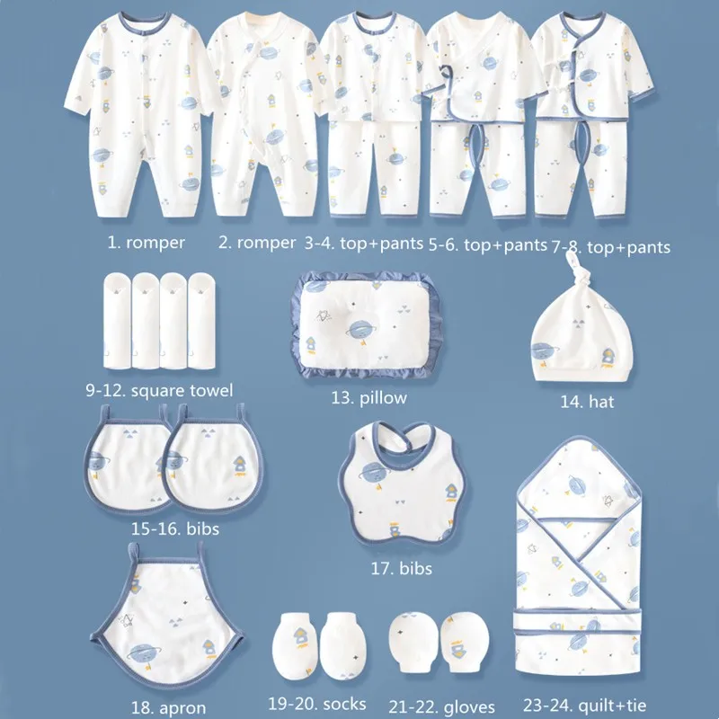 18/22/24 PCS Newborn Clothes Set Baby Gift Pure Cotton Baby Boys Set 0-6 Months Spring Autumn Kids Clothes Suit Unisex No Box