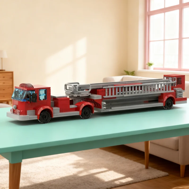 437pcs MOC Seagrave Tiller Truck City Fire Technical Vehicle Engineering Model Building Blocks Hero SciFi Pirate Voyage Toy Gift