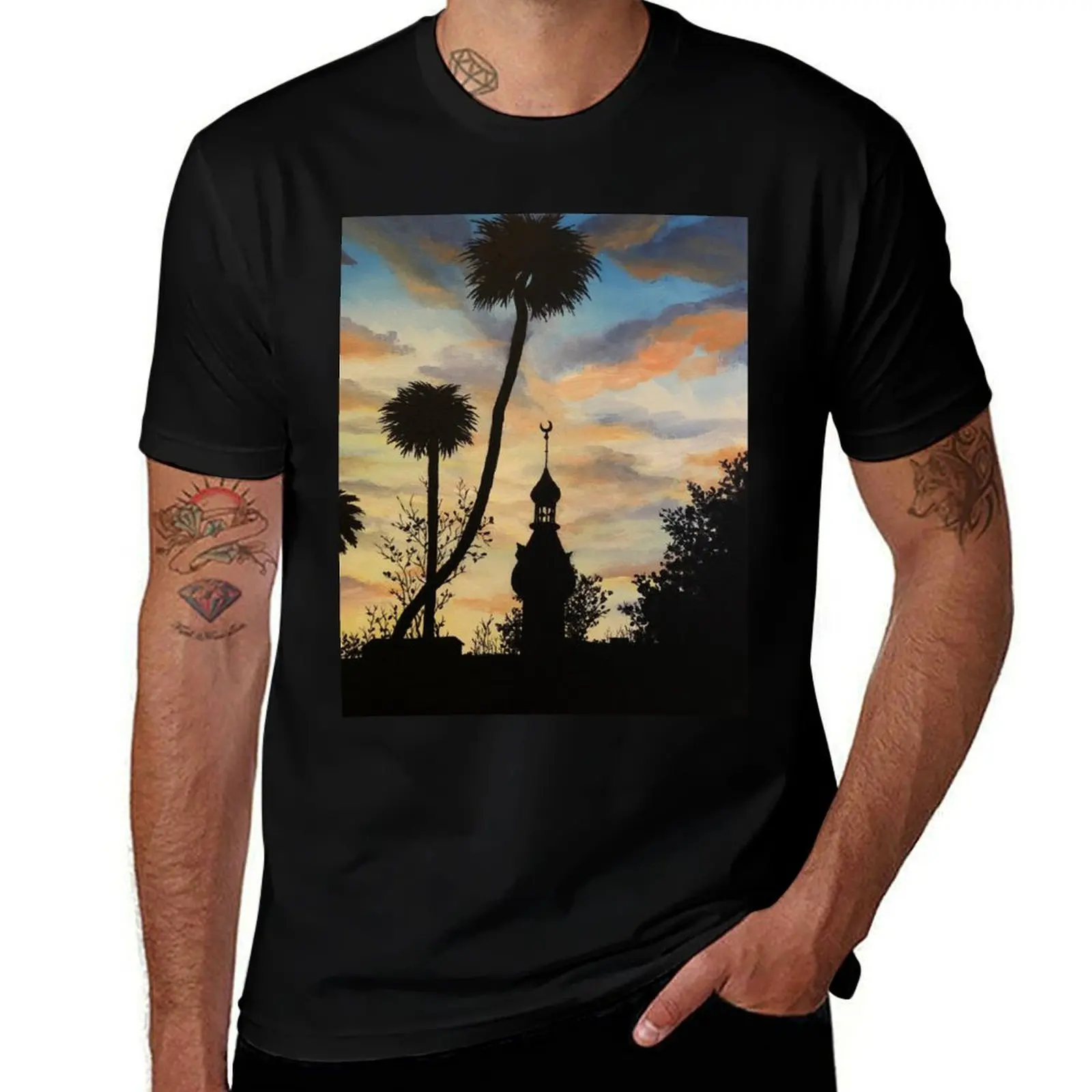 Tampa Plant Hall Sunset Silhouette T-Shirt Basic Comfort Fit for Men T-Shirt