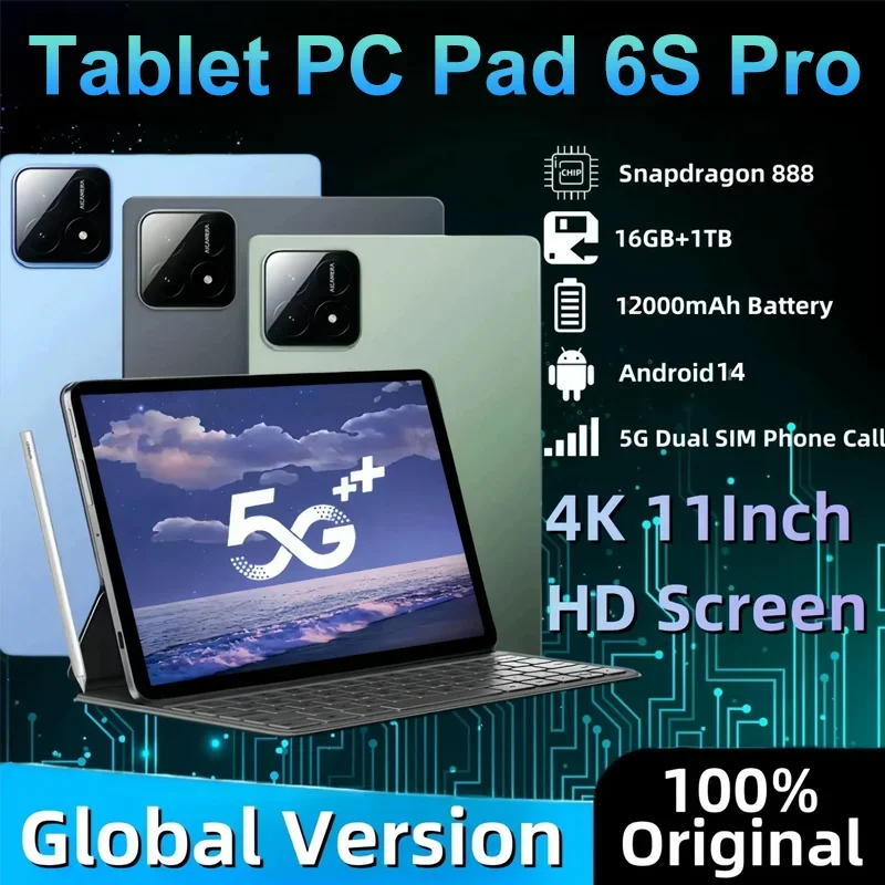 

2024 Global Version Original Android 14 Pad 6S Pro Xiao Tablets 11inch HD 4K 16GB+1T 12000mAh 5G Dual SIM Bluetooth WiFi Tablet