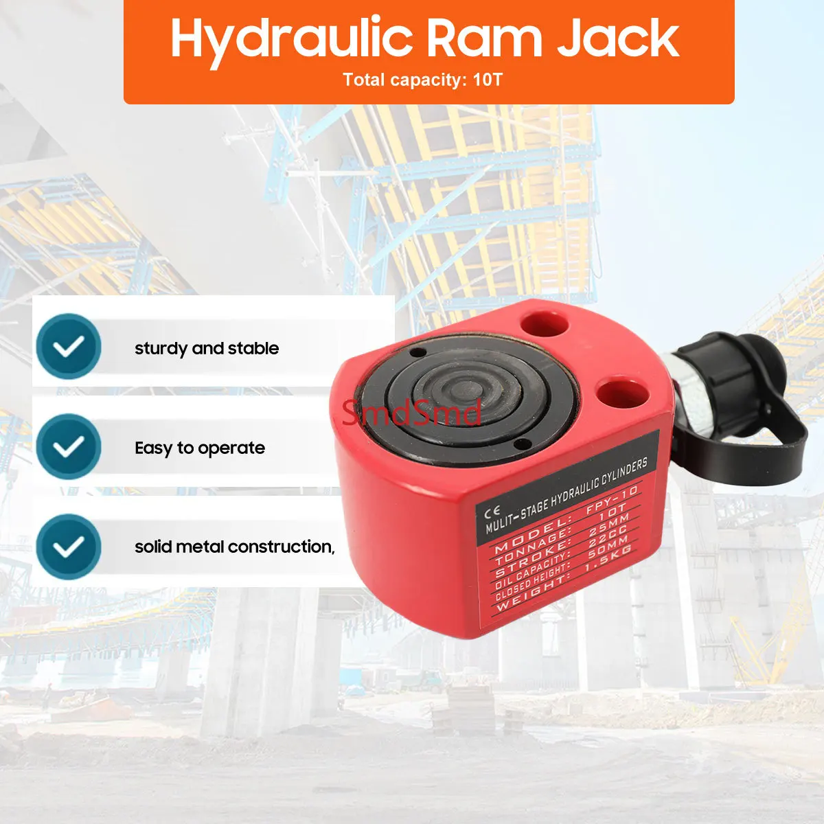 10T Hydraulic Cylinder Jack Mini Hydraulic Ram Multi-Acting Low Profile Lifting Cylinders for Electric Power Chemical Industry