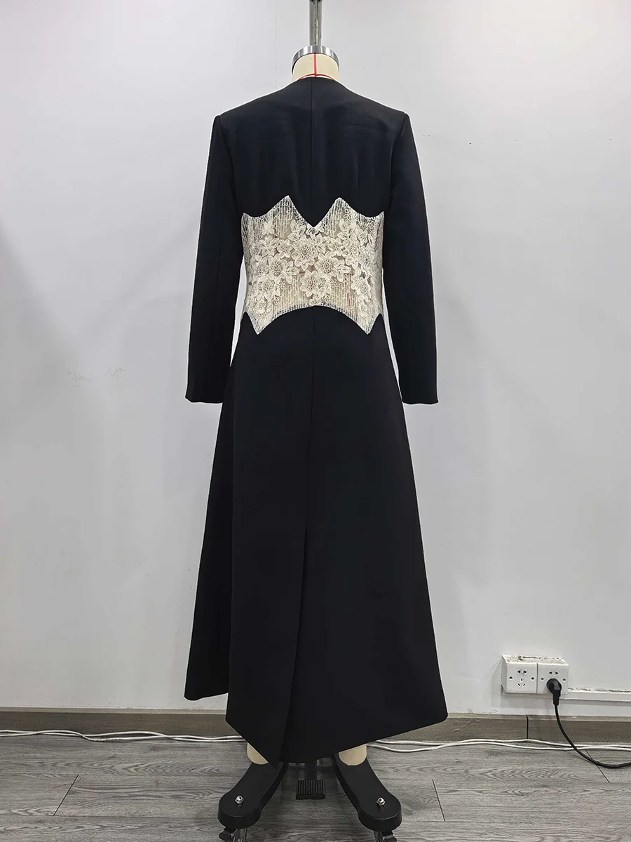 TWOTWINSTYLE, Blazers elegantes con bordado empalmado transparente adelgazante de Color intenso para mujer, Túnica de manga larga con cuello en V, Chaqueta larga para mujer