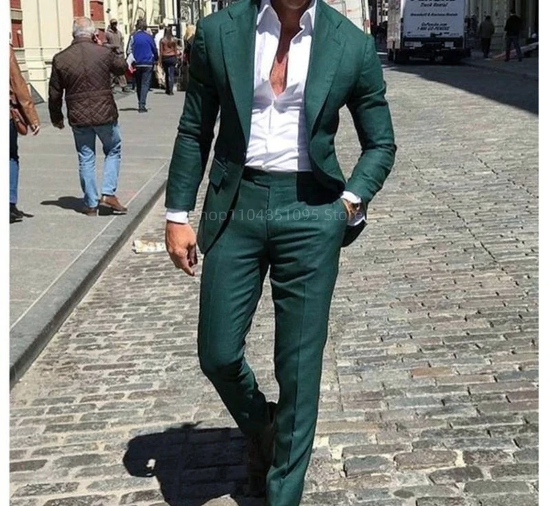 

Classic Suits for Men Notch Lapel 2 Pieces Business Blazer and Pants Set Elegant Slim Fit Men's Suit for Wedding Prom Groomsmen