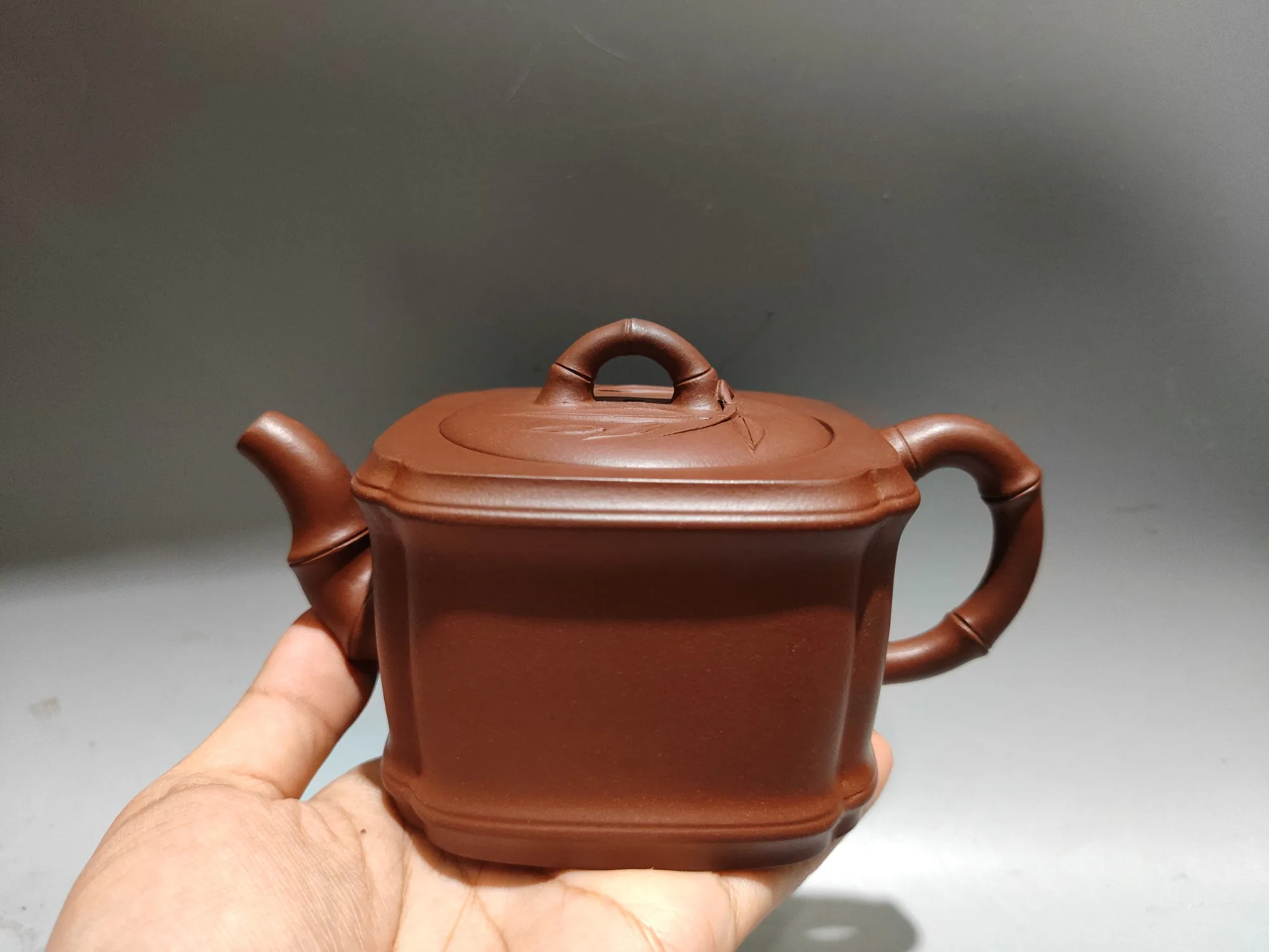 Yixing Purple Clay Teapot Bamboo leaf pattern Bamboo Rhyme tea ceremony Four sided teapot kettle teapot wine jug Amass wealth Or