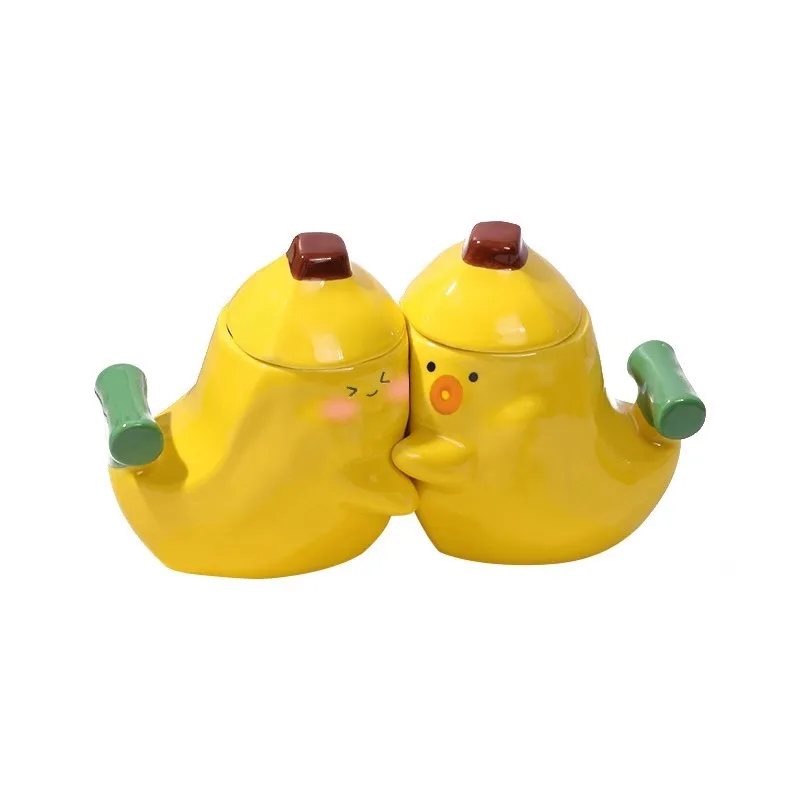 Like banana lacquer mug couple, cute hug with lid ceramic