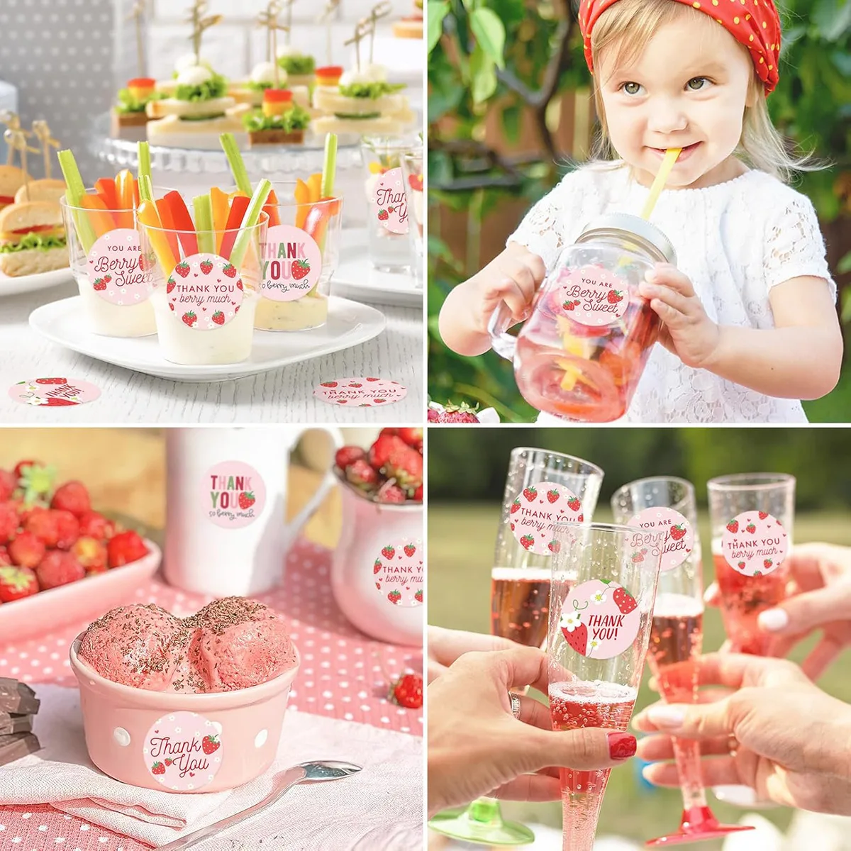 500pcs Strawberry Thank You Stickers，DIYAdhesive Labels Envelope Gift Sealing Stickers Birthday Party Cupcake Decoration Sticker