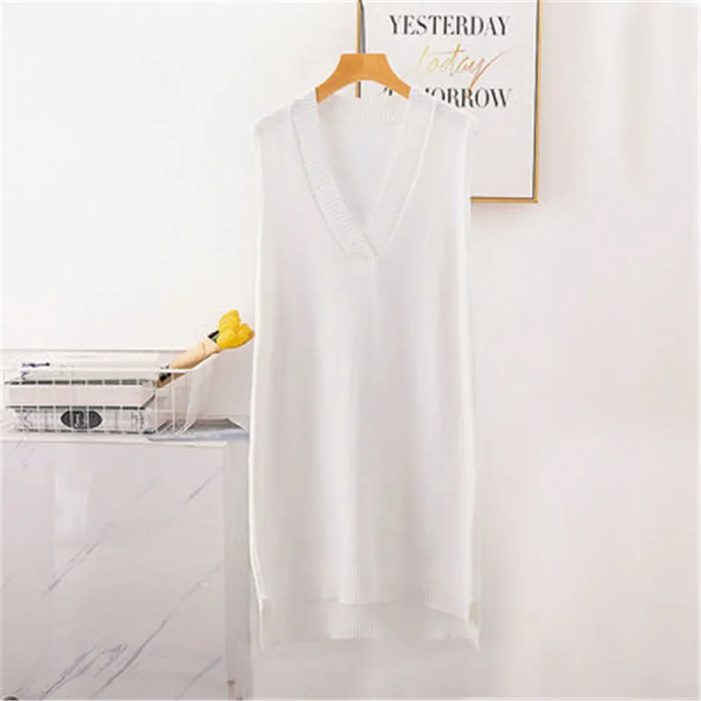 Long Vest Autumn Winter Sleeveless Knitted Sweater Dress Women Vest Dress Women Ladies Pullovers Female Outerwear Pull Femme