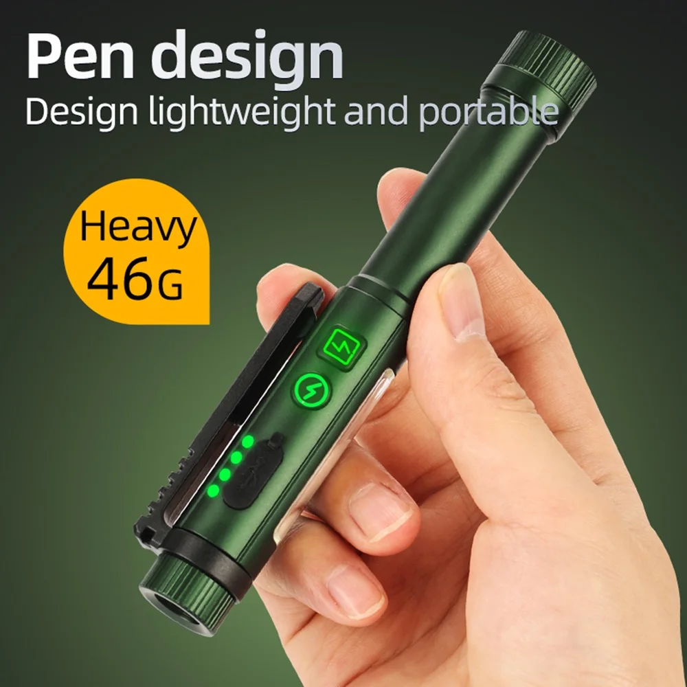 2-in-1 High Bright COB Pen Light Mini Flashlight USB Rechargeable Portable Night Emergency Torch Outdoor Camping Hiking Work Lam