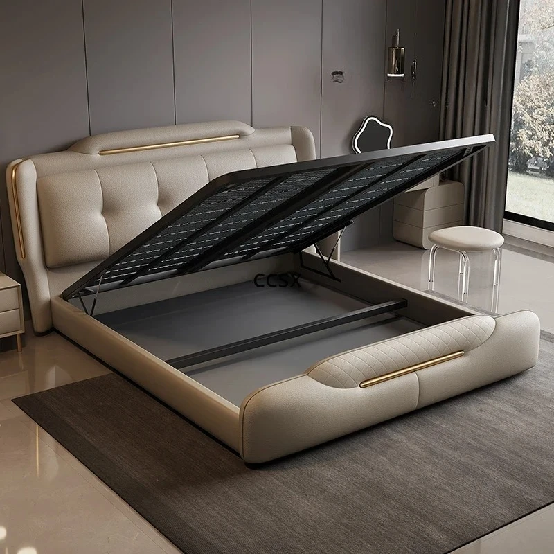 Leather bed master bedroom high-end atmosphere 2m x 2m 2 double bed modern light luxury high-end box storage soft bed