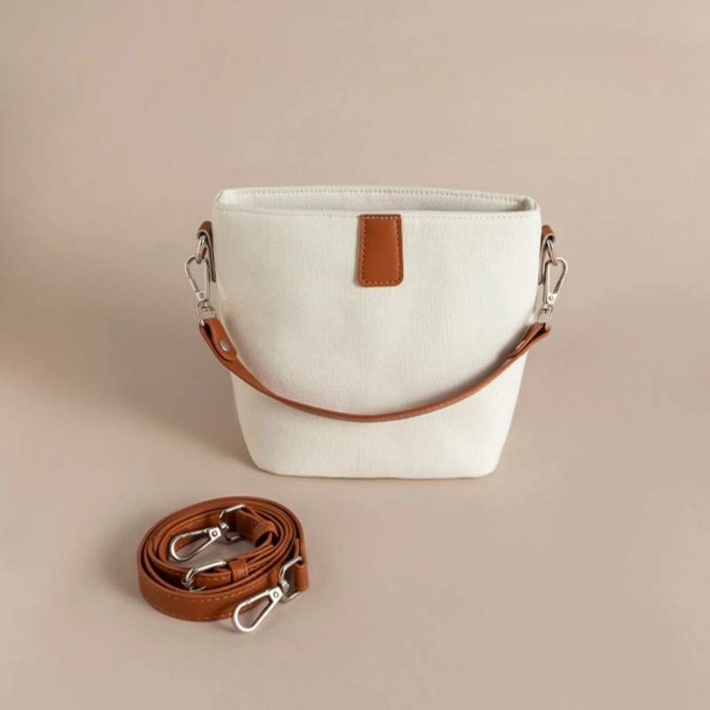 Women's Small Canvas Bucket Crossbody Bag Simple  Casual One-shoulder Bag 2024 Vintage Fashionable Purses and Handbags Female