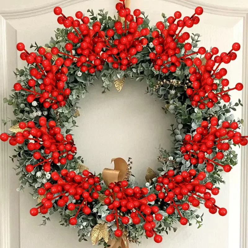 10/1pcs Artificial Red Berries Stems Simulation Christmas Holly Berry Branches DIY Wreath Xmas Tree Party Home Table Ornaments