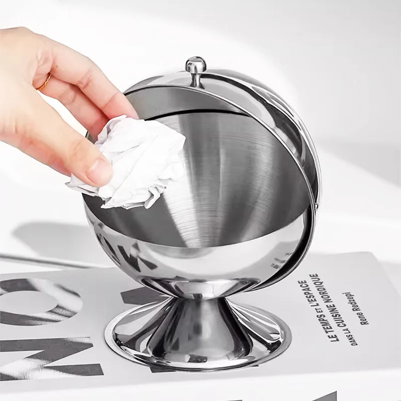 

Mini Lidded Stainless Steel Trash Can - Desktop Snack Storage for Office & Bedroom