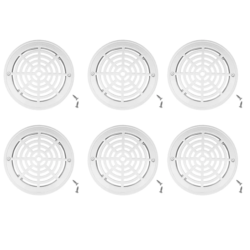 

6Pcs 8Inch Pool Main Drain Cover The Top Grate Bottom Mounting Plates White Replacement Pool Drain Cover