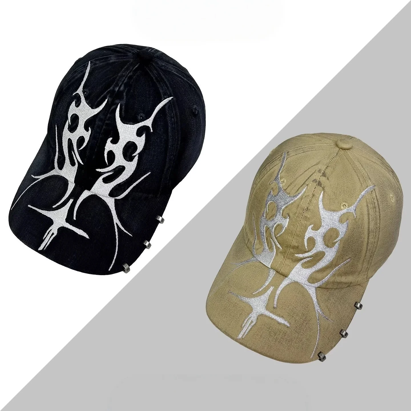American-Style Embroidered “Flame” Baseball Cap—Unique Hip-Hop Cap for Outdoor Sun Protection