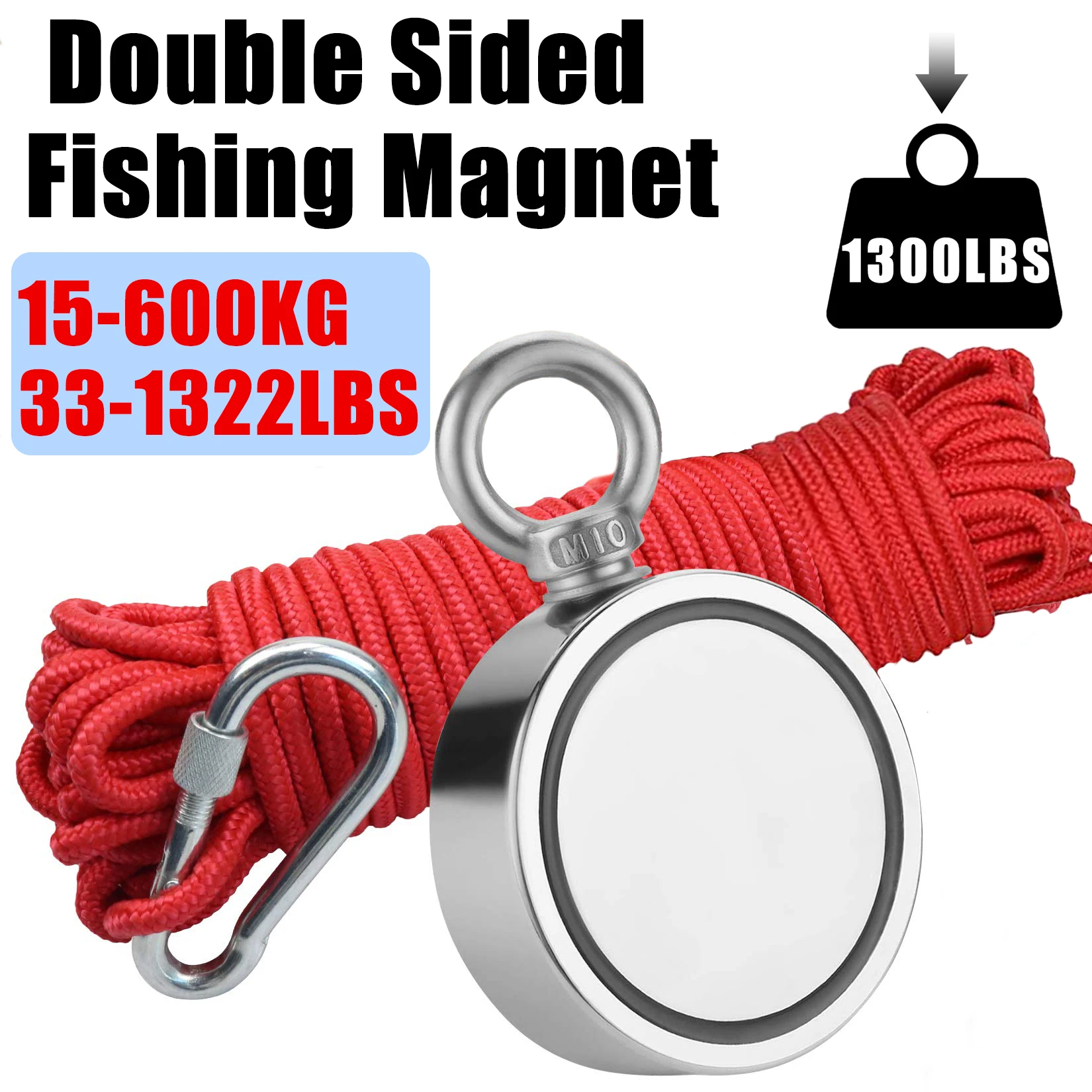 

Double Sided Fishing Magnet Super Strong Neodymium Magnet 600LBS Pulling Force Magnetic Eyebolt for River/Lake/Hunting/Treasur