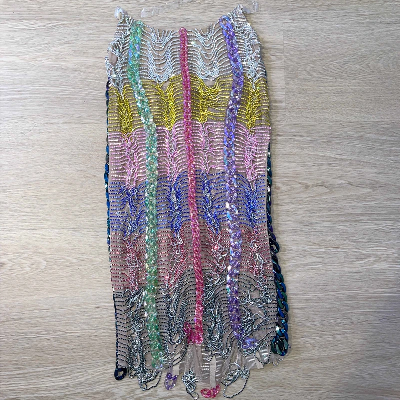 Colorful Drill Chain Fringed Dress Women Singer Party Jazz Dance Rave Outfit Gogo Costumes Stage Performance Clubwear XS8216