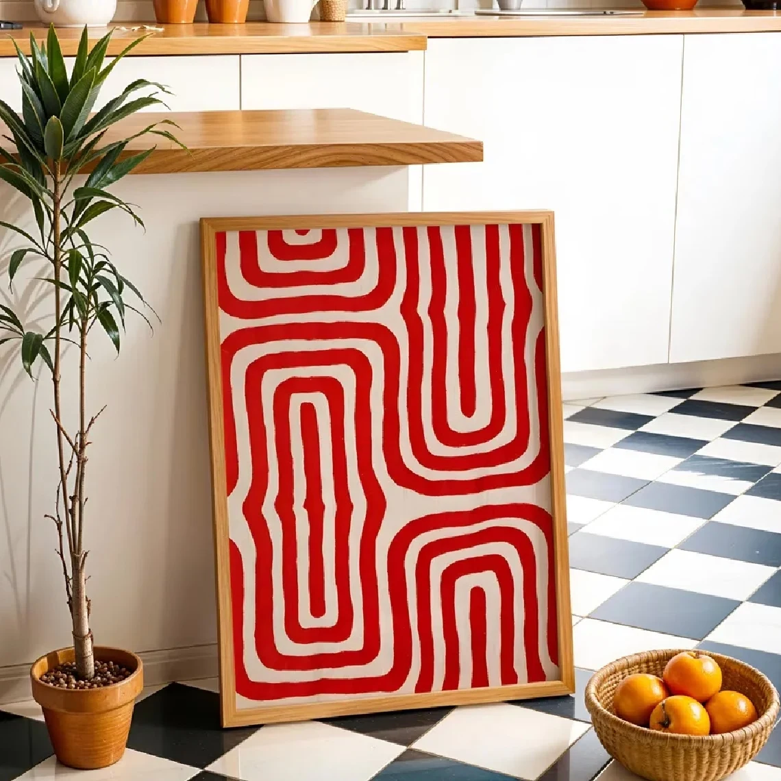 Modern,Retro A Red Geometric Design Wall Art Print Canvas Painting Poster Picture For Bedroom,Living Room Home Decor image 3