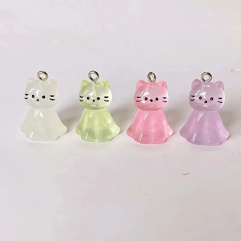 10pcs 3D Luminous Cat Doll Hallowmas Charms Resin Animal Pendant DIY For Jewelry Making Accessories Earring Phone Chain