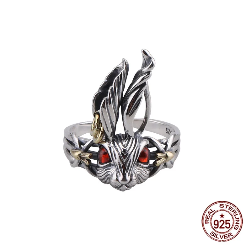 

S925 Sterling Silver Ring Hip Hop Street Handmade 12 Zodiac Crystal Fans Rabbit Couple Accessories Punk Style Personalized