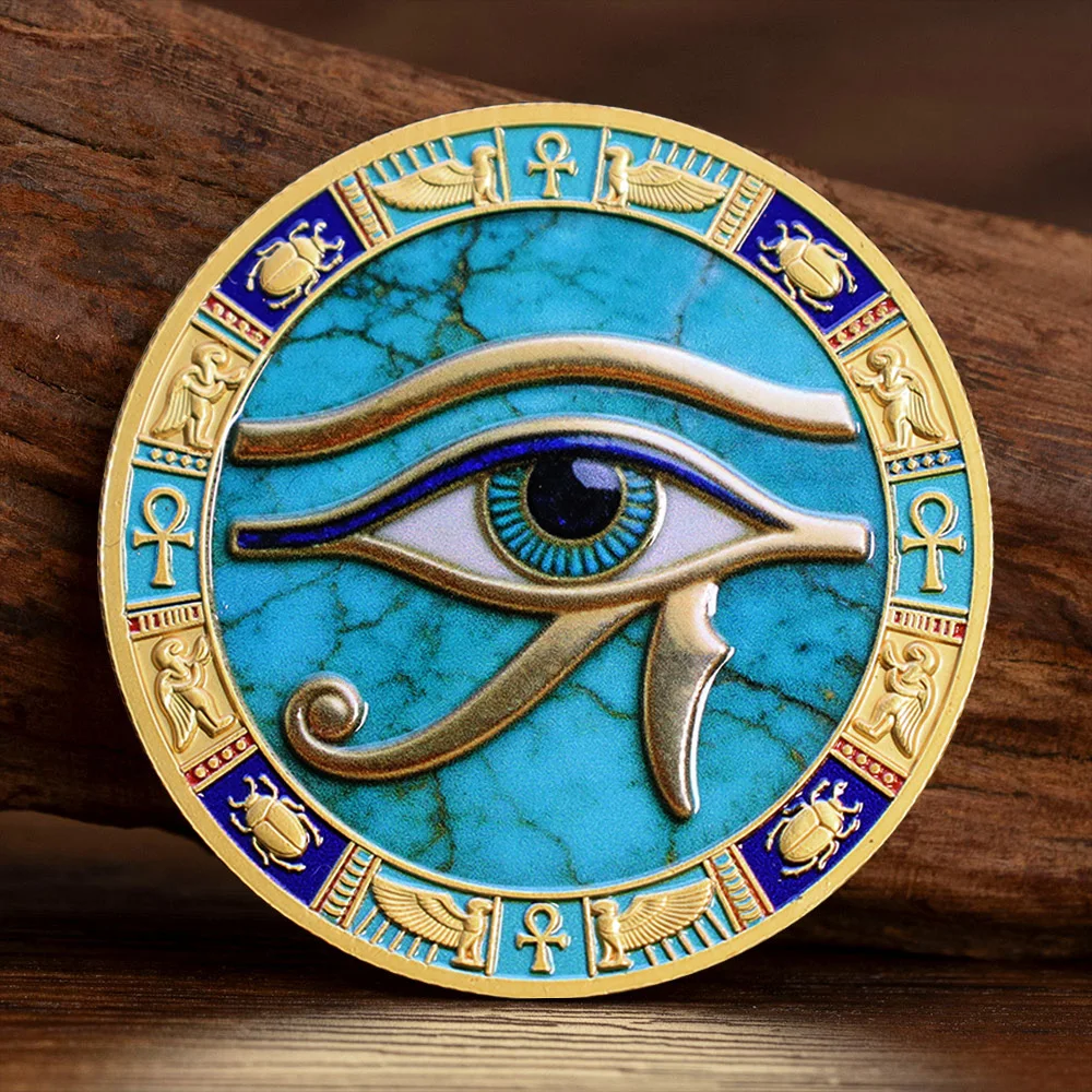 Moneda Conmemorativa del Ojo de Horus de la Pirámide de la Esfinge Egipcia, Bañada en Oro y Esmaltada, para Amantes de la Historia y Decoración del Hogar