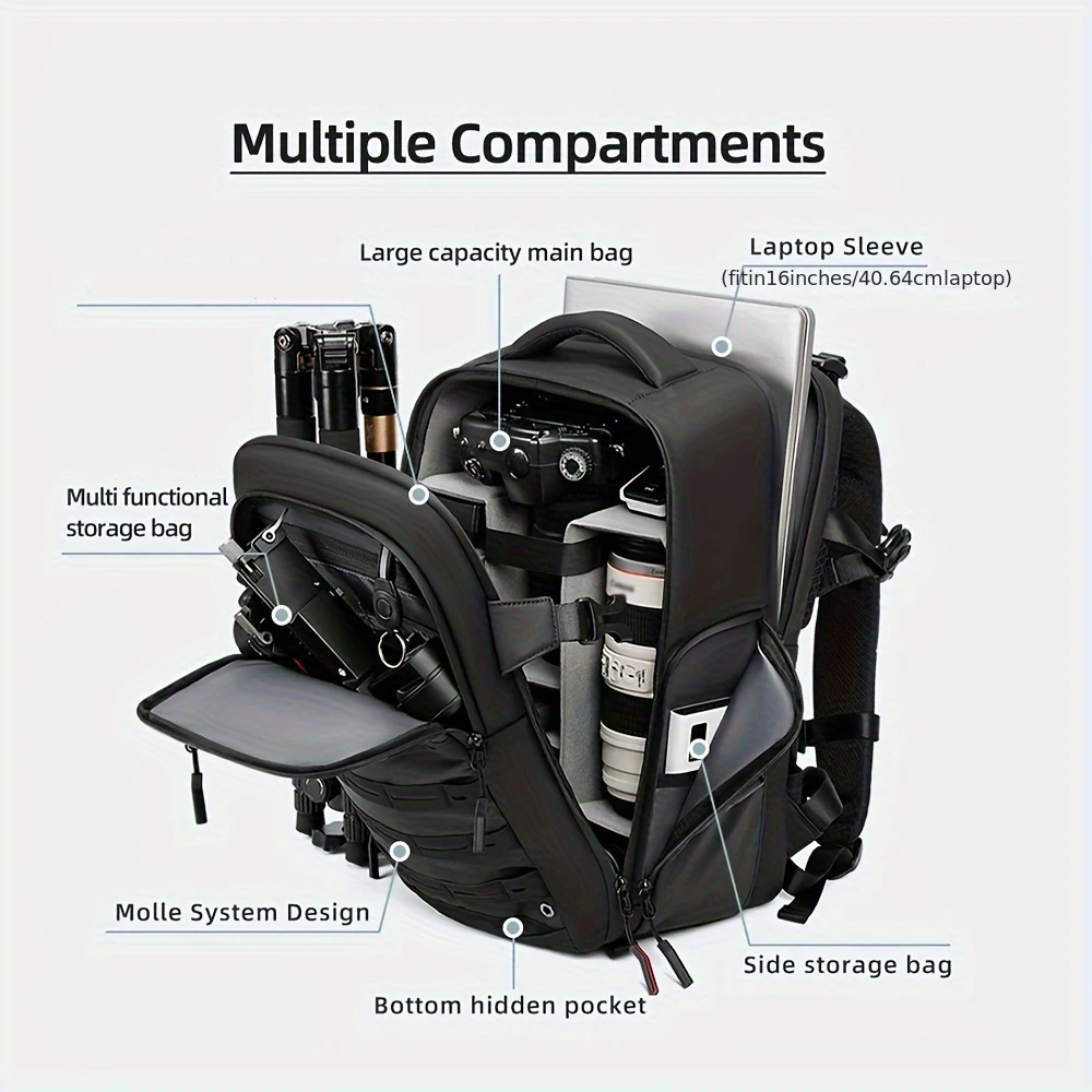 1 DSLR-Fototasche, Multifunktionale Drohnentasche, Große Größe mit TSA-Schloss, Trocken-Nass-Trennung, 17-Zoll-Laptop-Fach – Detail 9