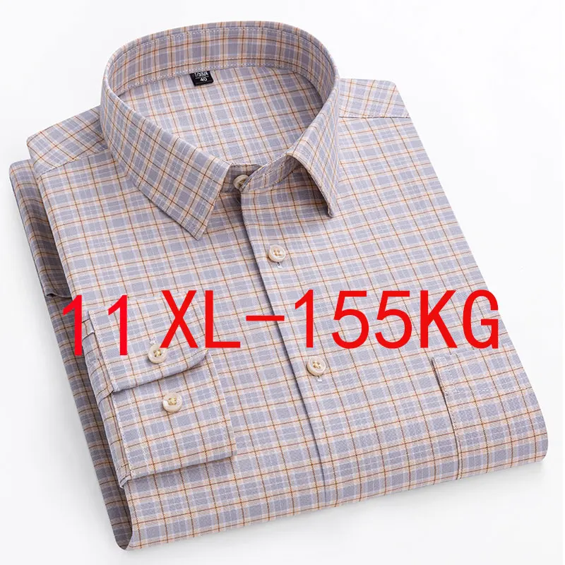 100% cotton 10XL 11XL men's shirt Long sleeve Oxford woven high quality wear free casual extra large size breathable fashion