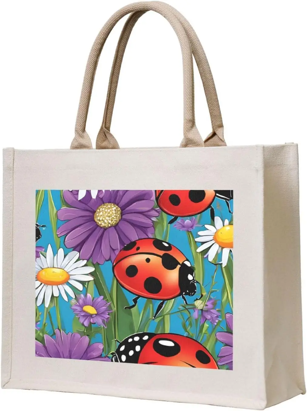 (Colorful Ladybird) Canvas Tote Bag Beach Travel Shoulder Bag Gifts Shoulder Tote