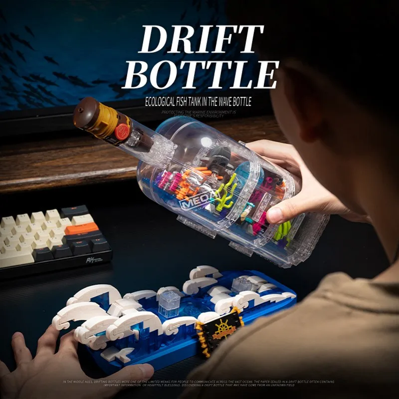 

MOC Bottle Ecological Fish Tank Building Block Set DIY Drifting Bottle Wave Model Brick Boys Girls Self-assembly Brocks Toy