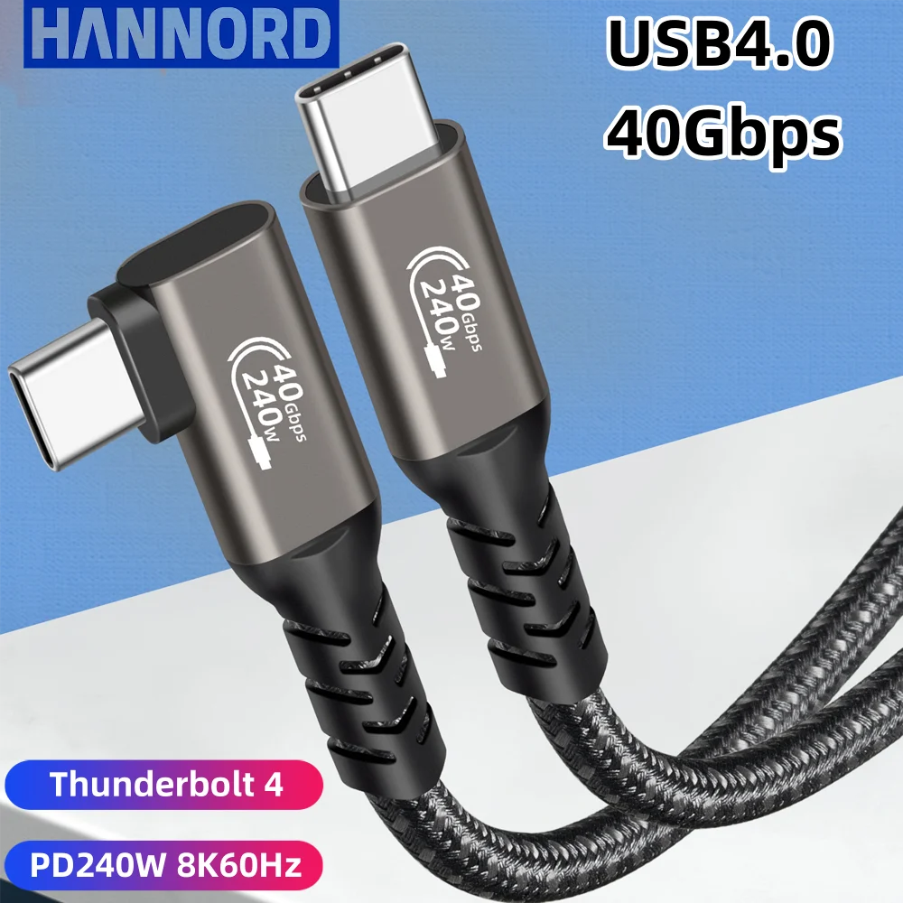 USB4.0 Thunderbolt 3/4 Elbow 90 Dgree Cable USB C to Type C Cable 40Gbp PD 240W Fast Charging Cable for Laptop Macbook Pro