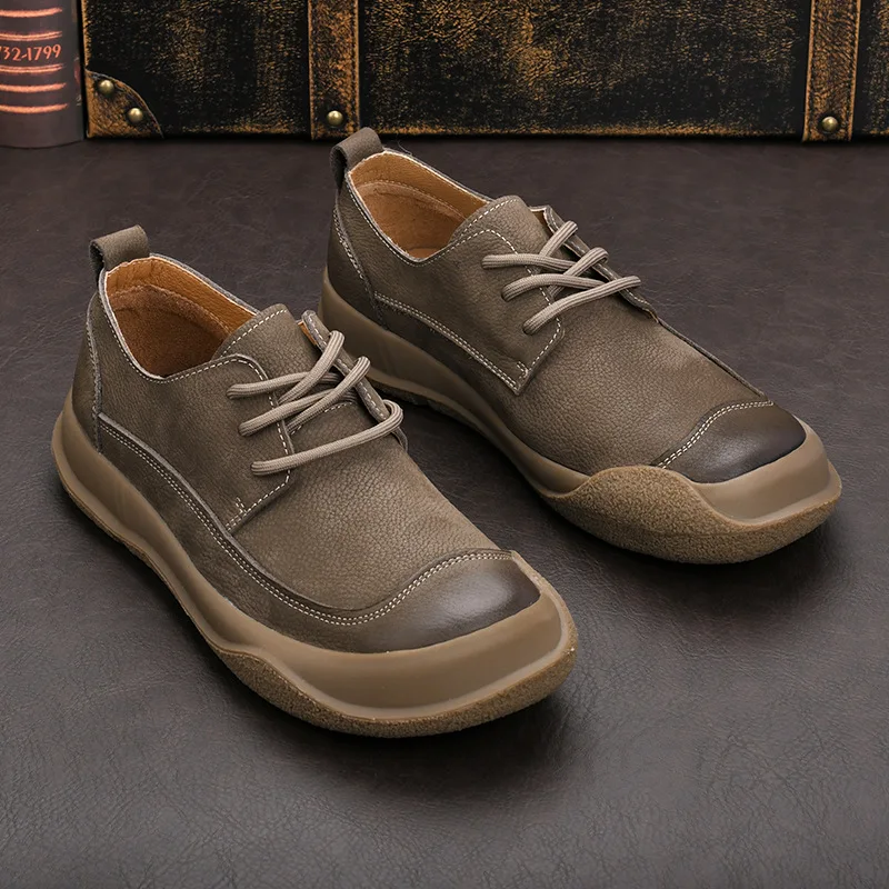 LIHUAMAO Grade A Cow Leather Men's Shoes Oxford Sneaker Derby Shoes Retro Lace up Casual Work Shoes Footwear Outdoor Hiking