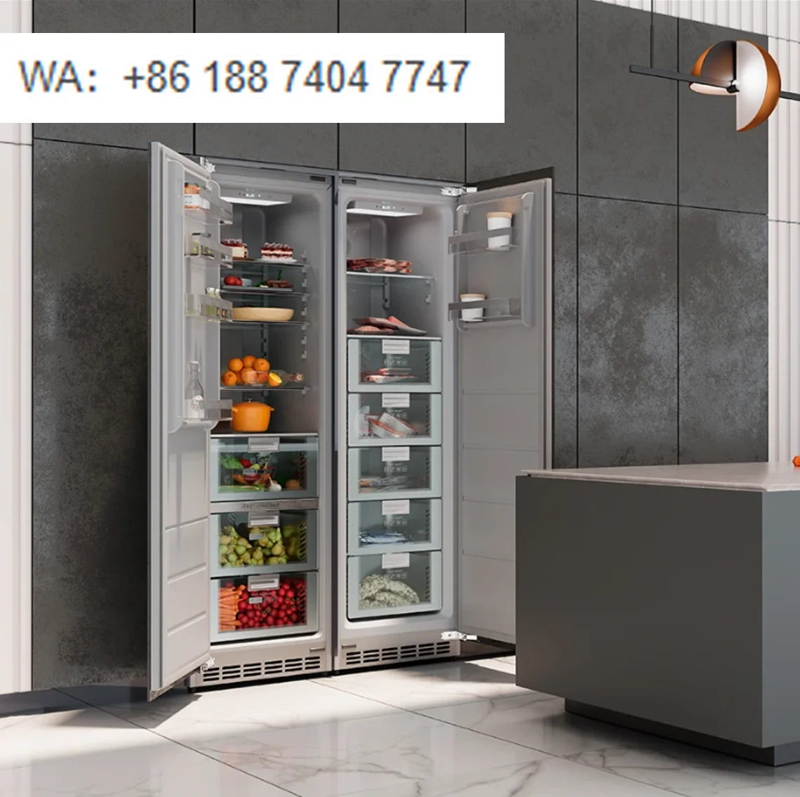 Integrated Side-by-Side 306L+222L Frost-Free Energy Efficient Electric Built-in Refrigerator Freezer for Hotel and Household Use