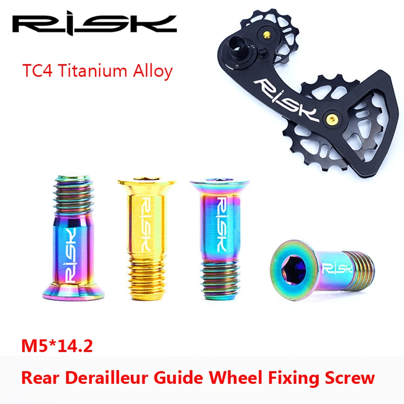 

RISK 2PCS M5*14.2mm Titanium Ti Alloy Bolts for Bicycle Rear Derailleur Jockey Wheel MTB Bike Guide Roller Screws M5x14.2mm