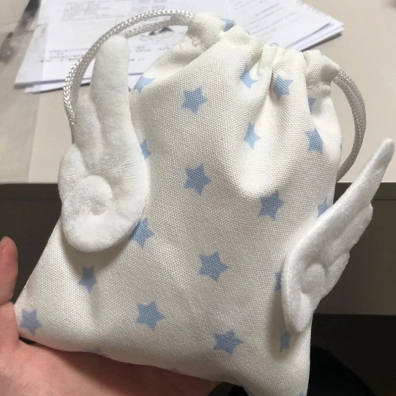 

Korean Angel Wing Drawstring Storage Bag Portable Canvas Bundle Pocket Dustproof Stationery Storage Bag Cosmetic Organizer Pouch