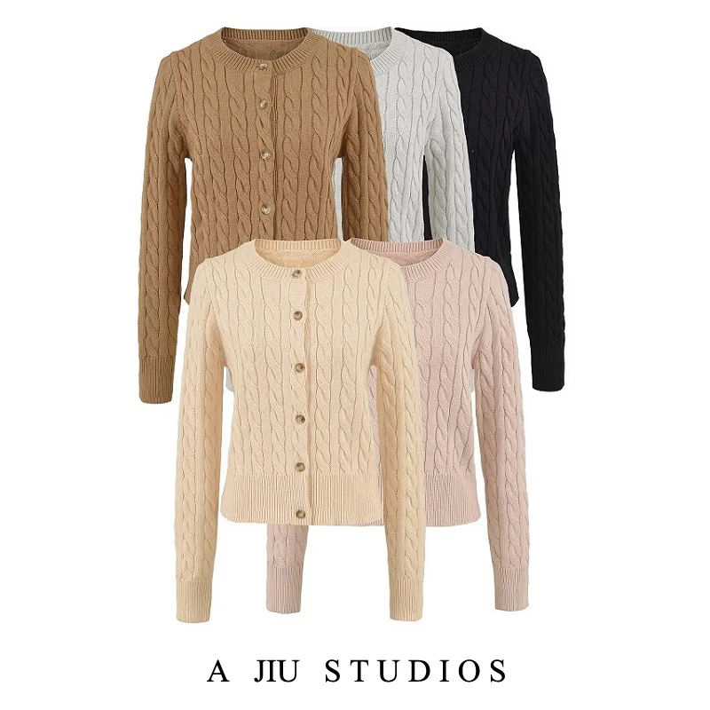 

Американский ретро твист Long Sve вязаный открытый кардиган женский осенне-зимний утягивающий внутренний костюм Base irt повседневный Sle