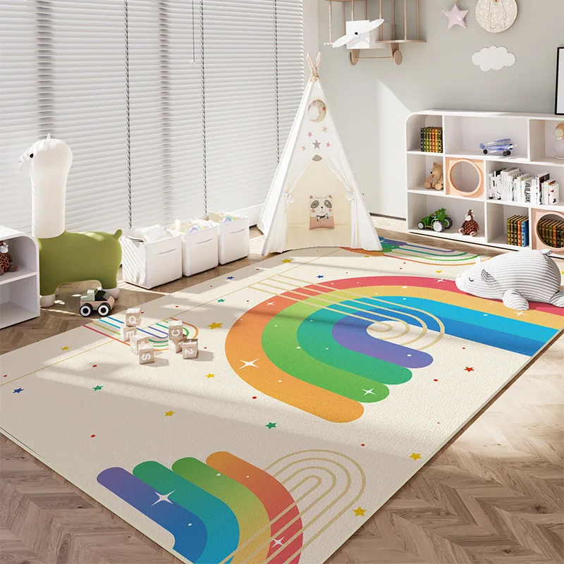 VIKAMA Colorful Cartoon Rainbow Printed Carpet, Perfect For Living Room, Bedroom And Children’s Playroom, Durable Home Decor