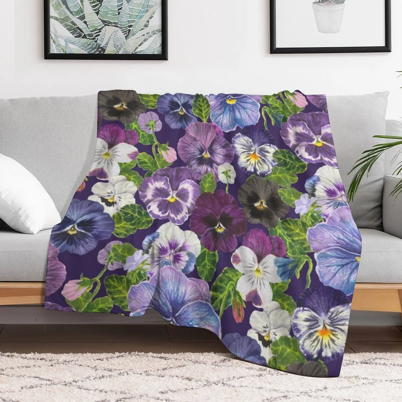 Watercolor pansy flowers - purple mix Throw Blanket Cozy Warm Blanket for Bed Room Decor