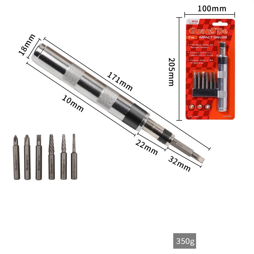 6in1 1/4 inch Impact Screwdriver Impact Drive Rusted Stuck Broken Fasteners Remover Screwdriver Set with Complete Specifications