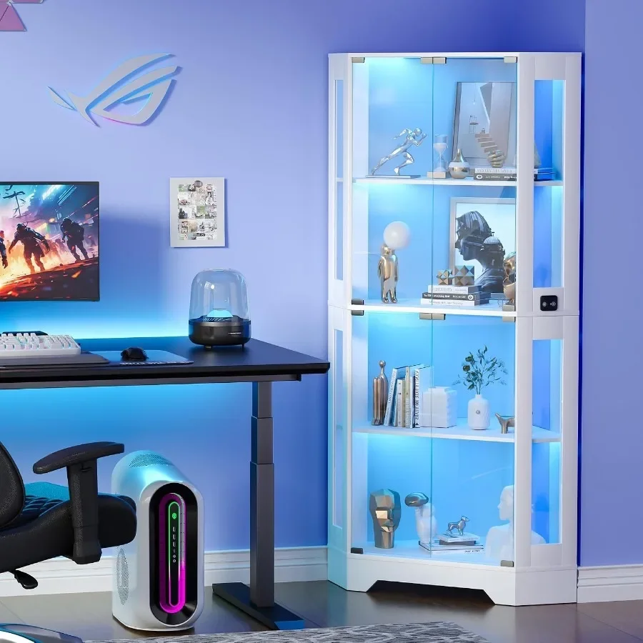 65 White Corner Collectible Curio Cabinet with Motion-Sensor 3-Color LED Light for Display and Storage view 4