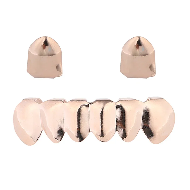 مطلي الذهب 2 قطعة شوايات الأسنان واحدة 6 أسفل الشوايات مجموعة مصاص دماء الهيب هوب الأسنان الشوايات للرجال النساء تأثيري حلي