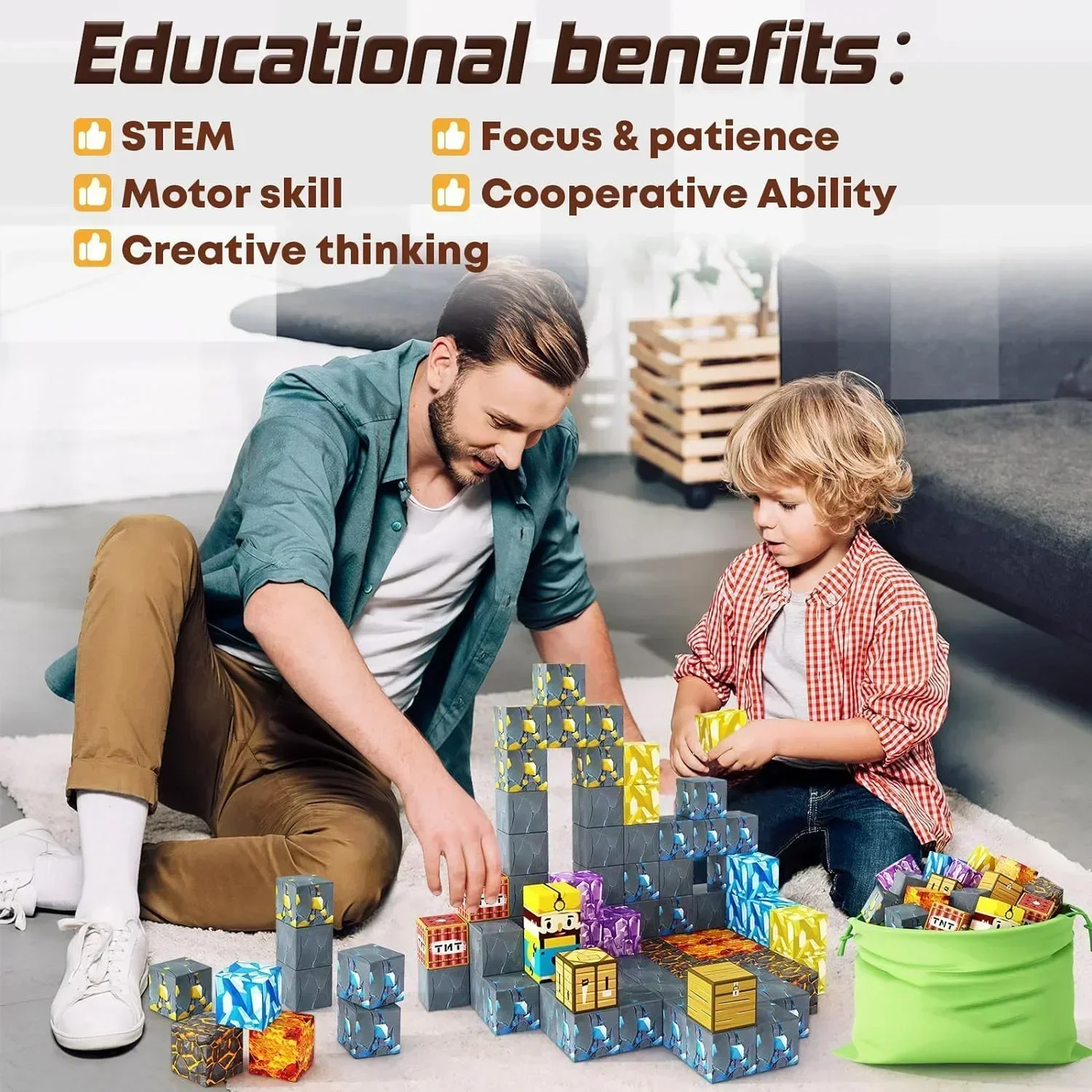 Bloques de construcción magnéticos, cubo del mundo de la mina, juego del mundo magnético para niño, niña, niño de 3 años, modelo DIY, juguete sensorial STEM para niños, regalos