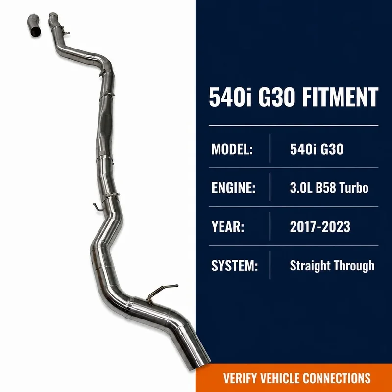Straight Through Exhaust System for BMW 540i G30 3 0L B58 Turbo 2017- 2023 Mid and Rear Section Stainless Steel Pipe Set